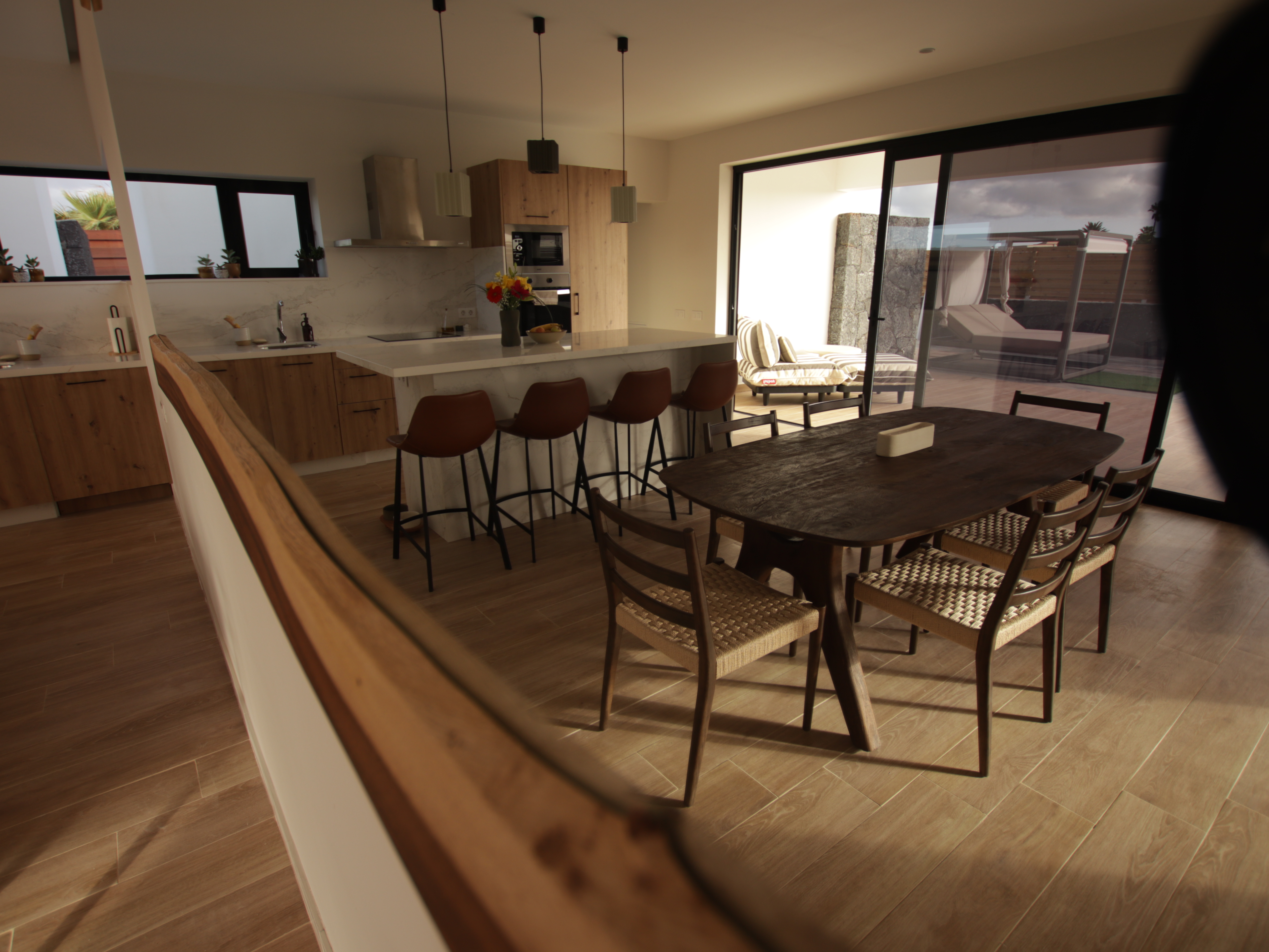 Sun loungers and minimal outdoor design