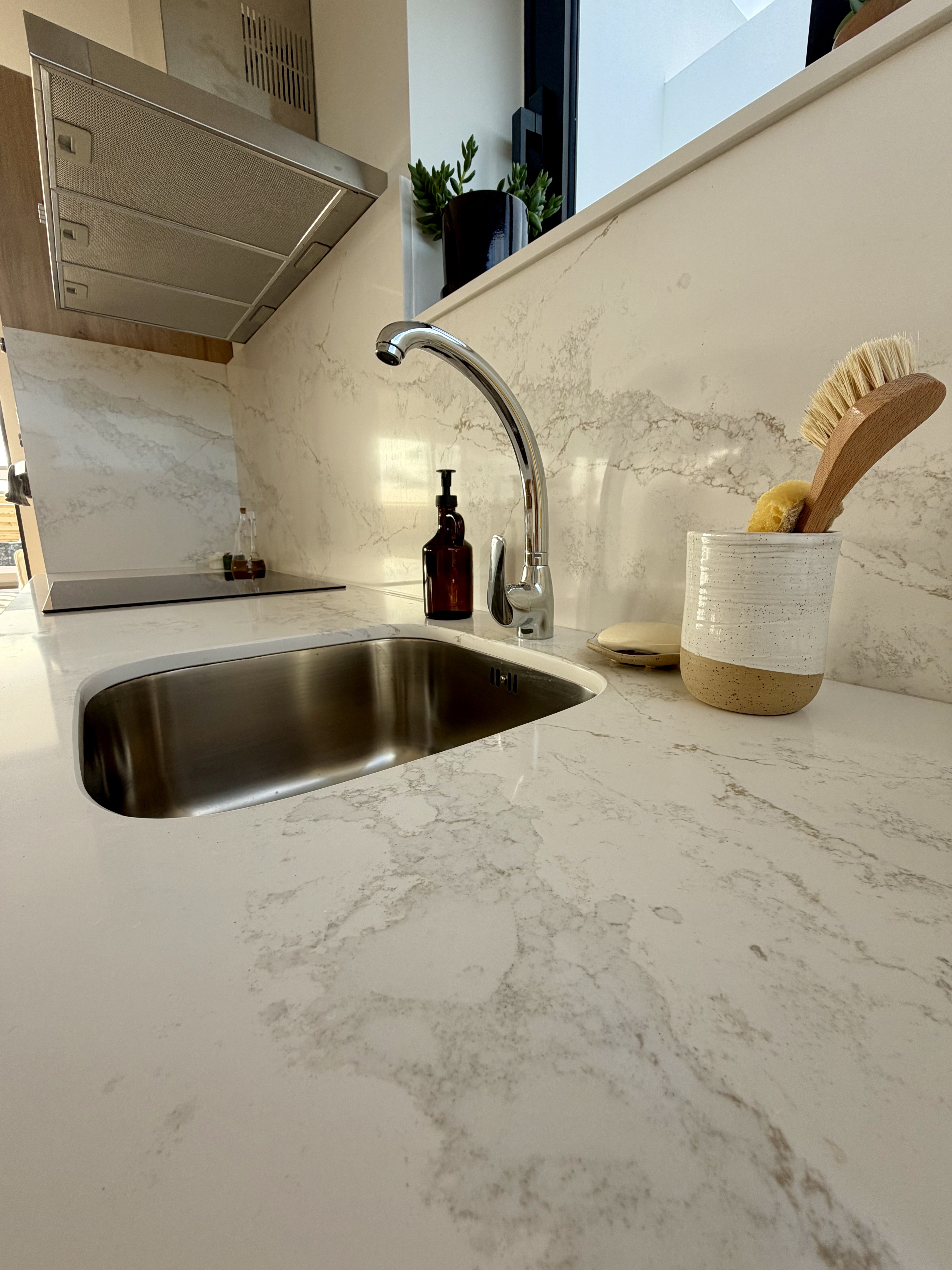 Kitchen counter with ingredients and ceramics at Elements Lajares
