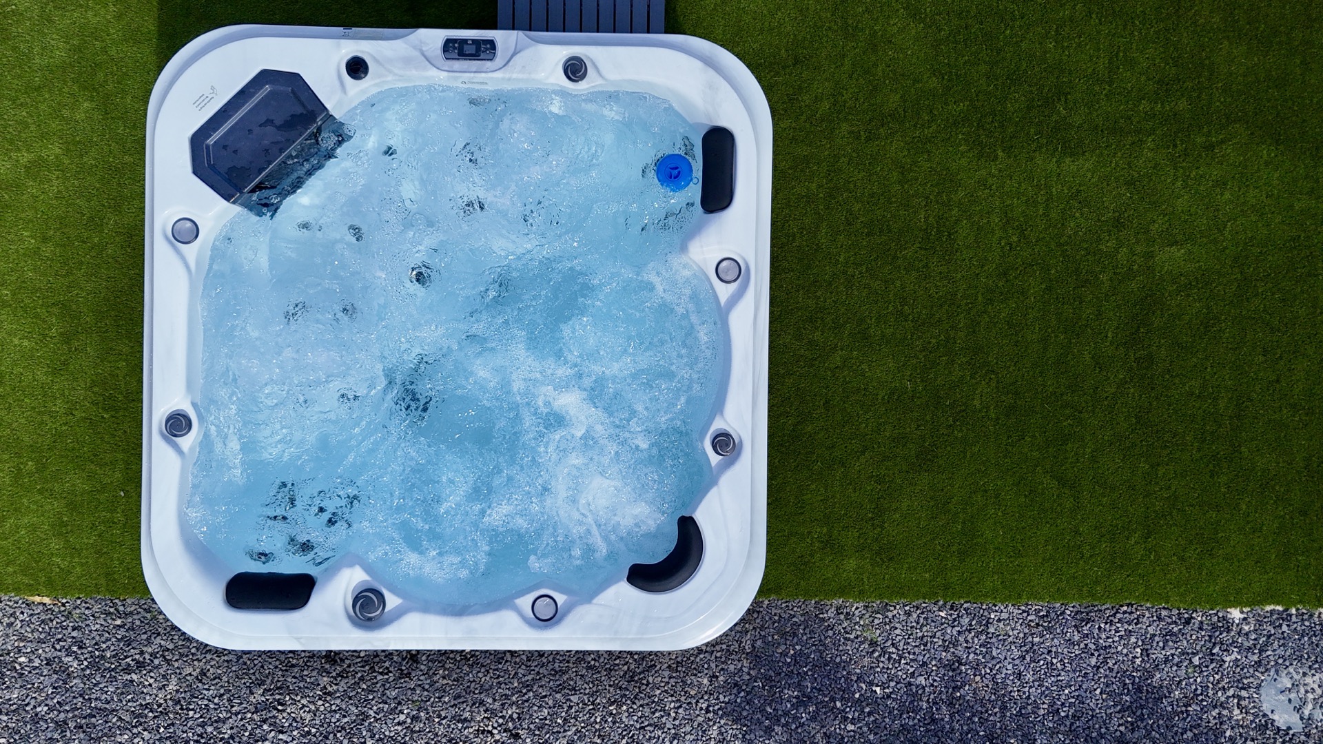 Aerial view of heated pool, jacuzzi and outdoor area at Elements Lajares