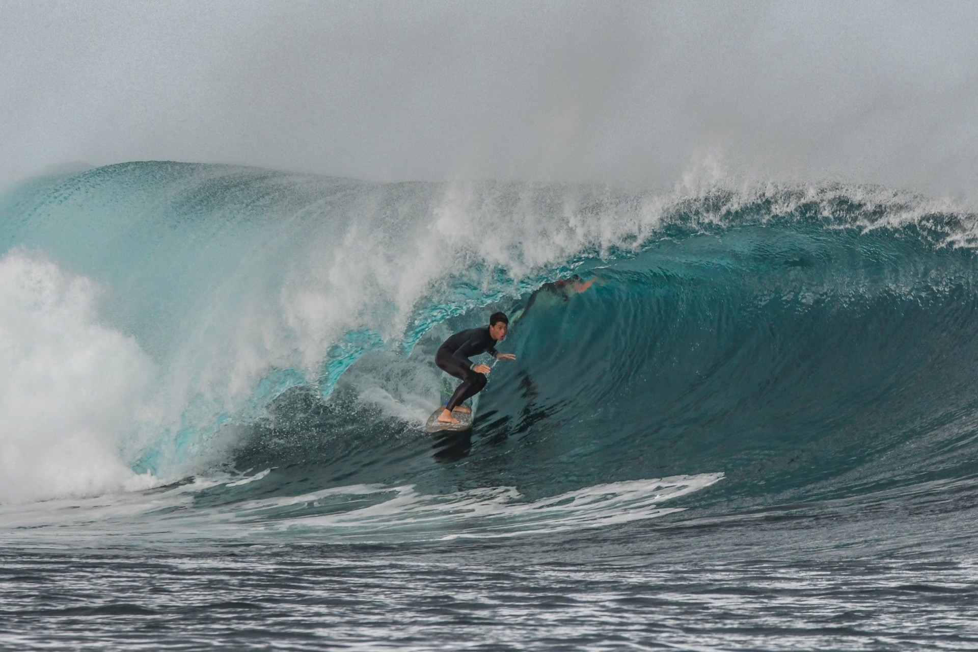 Surfer riding a wave on the North Shore of Fuerteventura